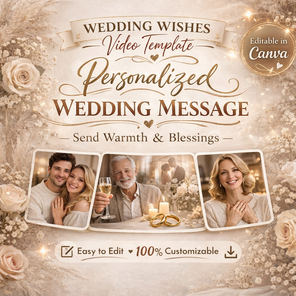 Vintage Floral Wedding Wishes Video Gift | Editable Canva Group Message Video