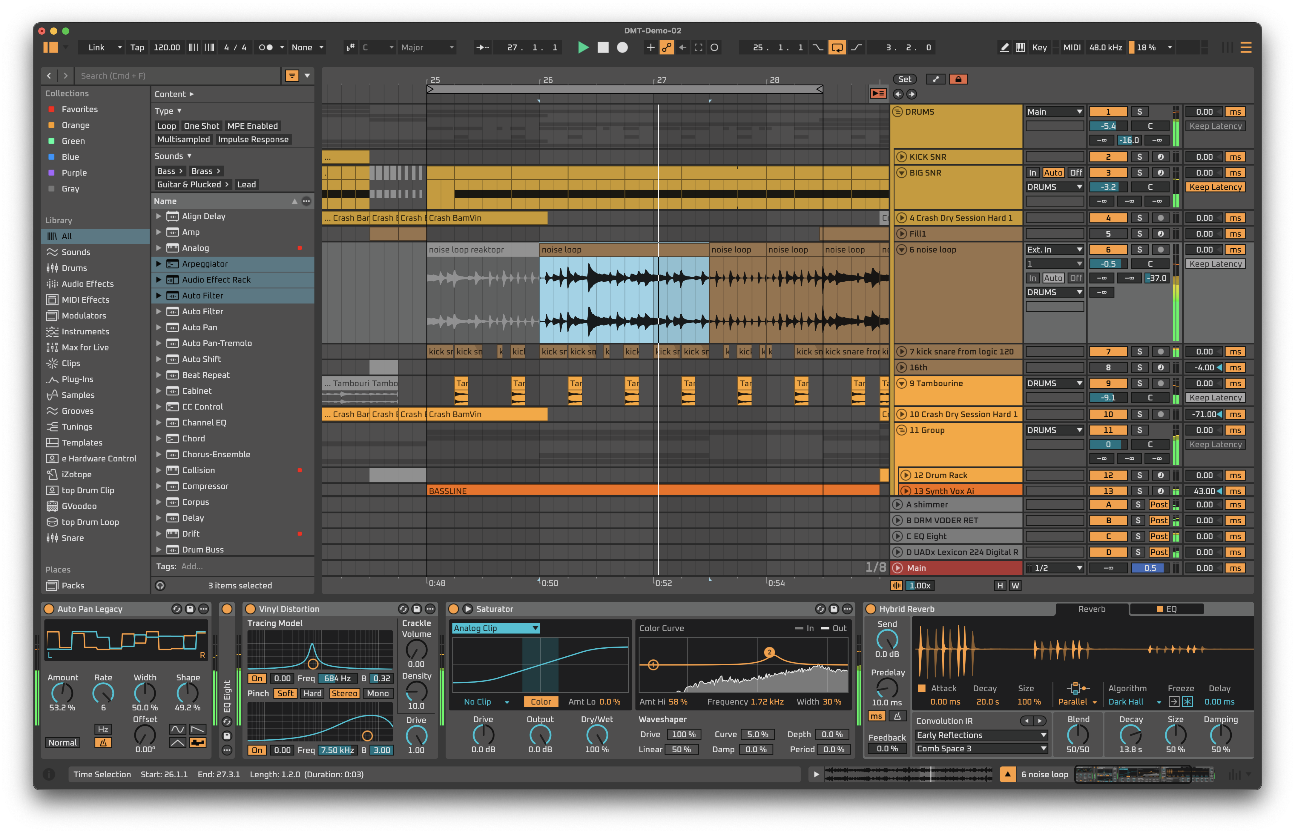 The same Ableton Live set using its original theme