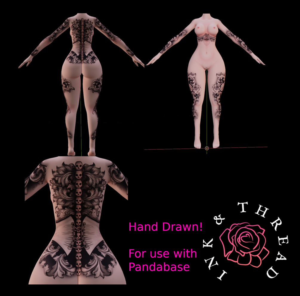 Hand Drawn Pandaabase Skull and Corset Tattoo