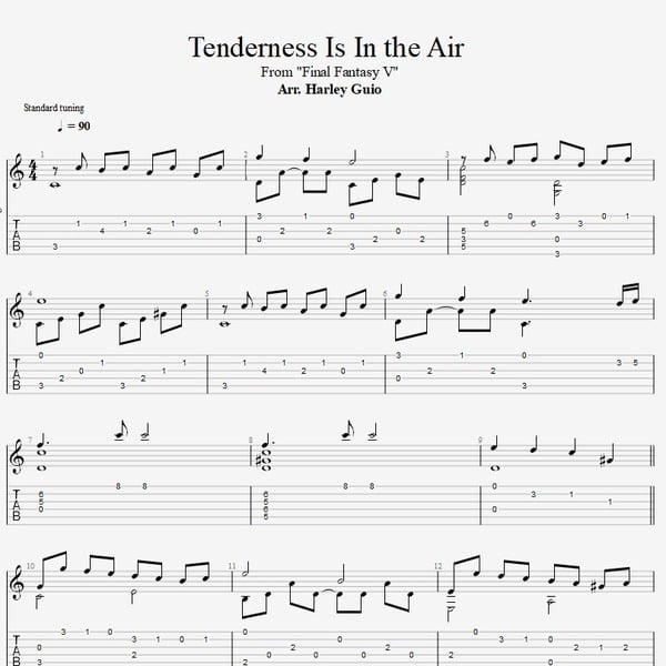 Tenderness In The Air (Final Fantasy V) fingerstyle guitar tab PDF by Harley Guio