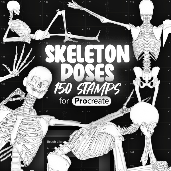 150 Skeleton Action Poses Stamps Collection for Procreate by ProCreativeBreeze