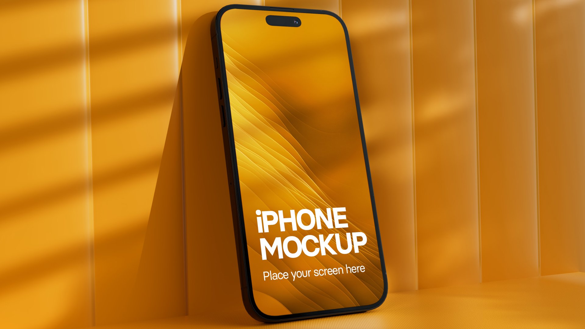 Stylish iPhone 14 Pro Max Mockup in Orange Room with Textured Walls