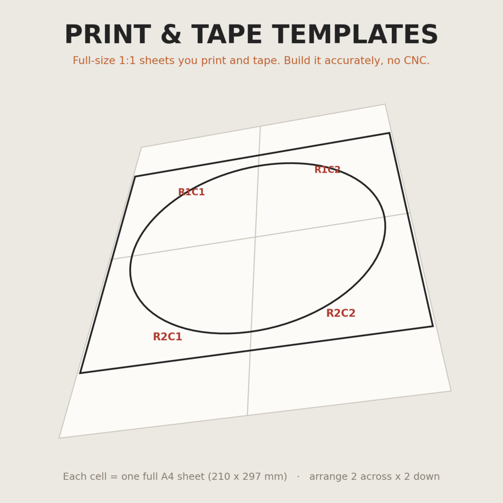 Full-size 1:1 A4 print-and-tape baffle template