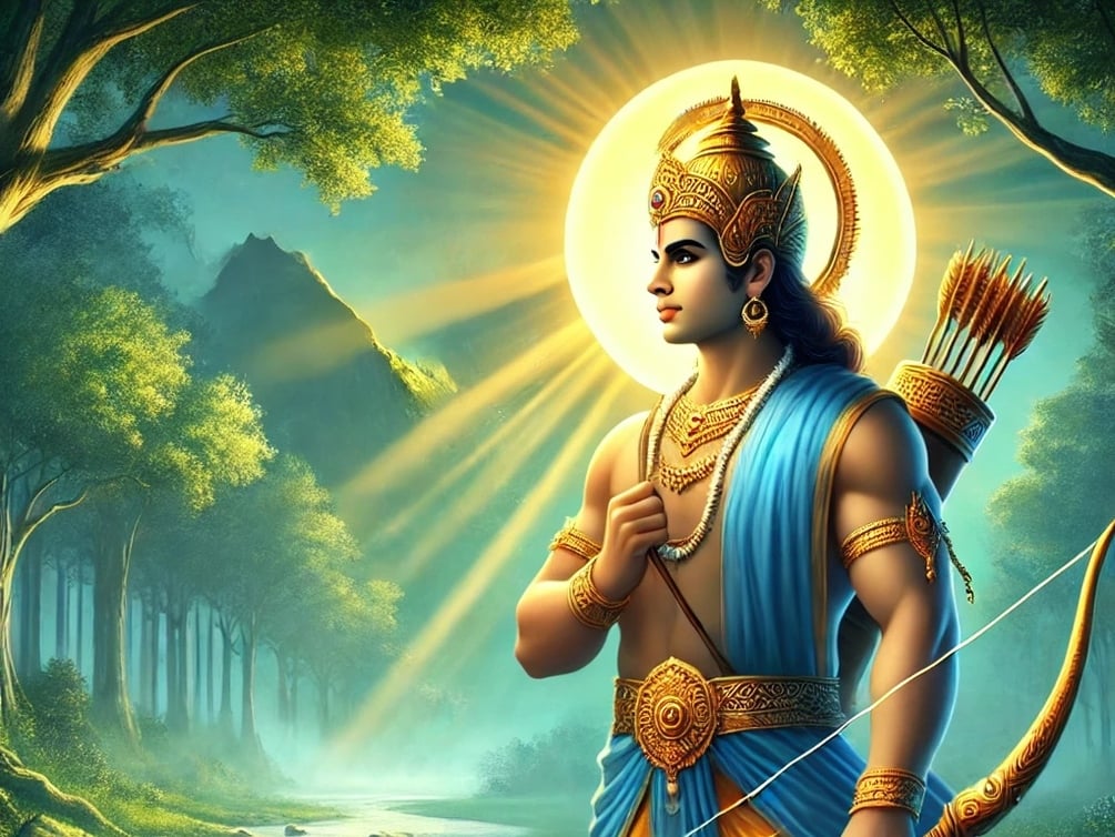 Majestic Lord Rama in the Forest – Divine Digital Art Print