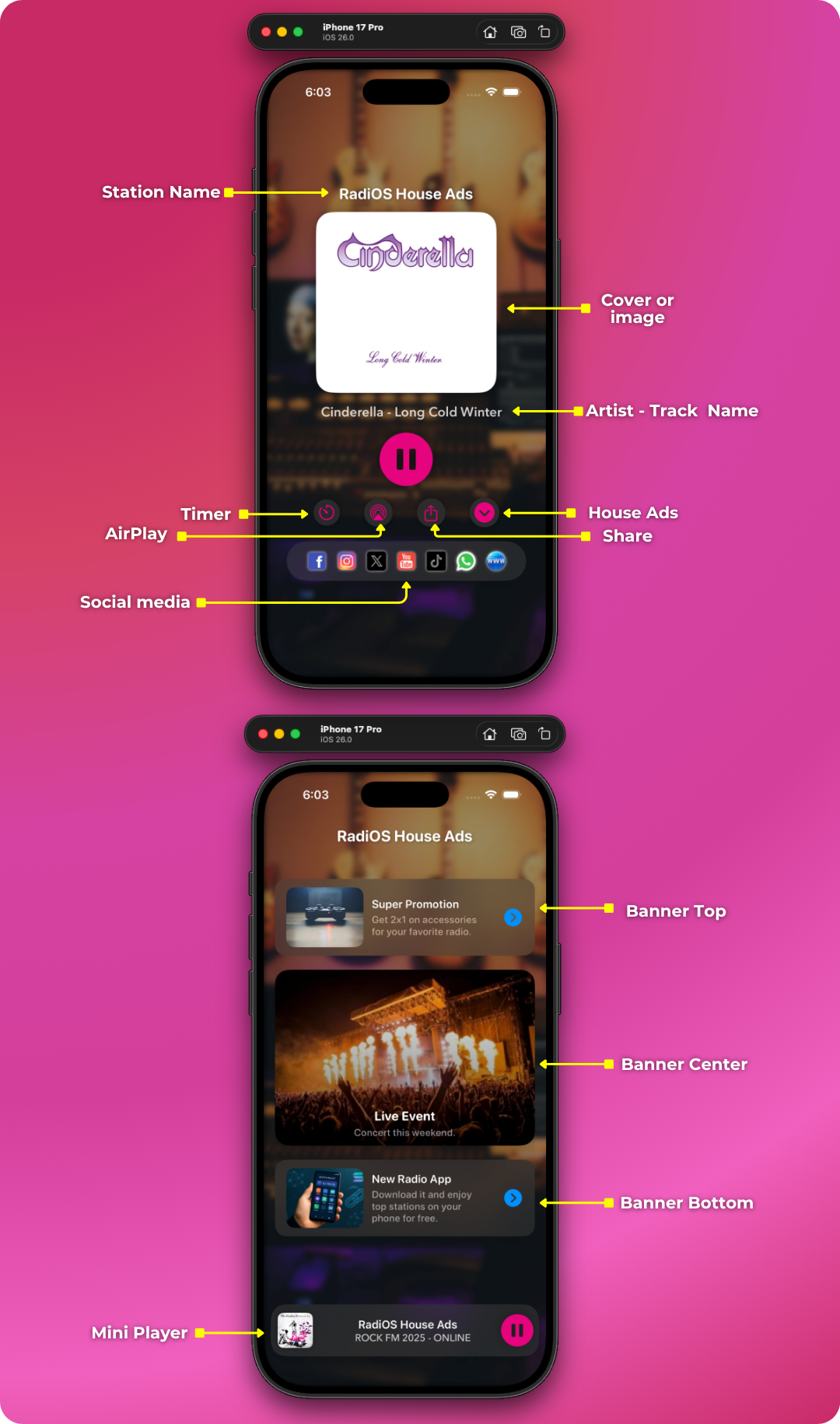 RadiOS House Ads SwiftUI APP iOS 26, Radio Stream, Radio Swift, iOS APP Template (Single Station)