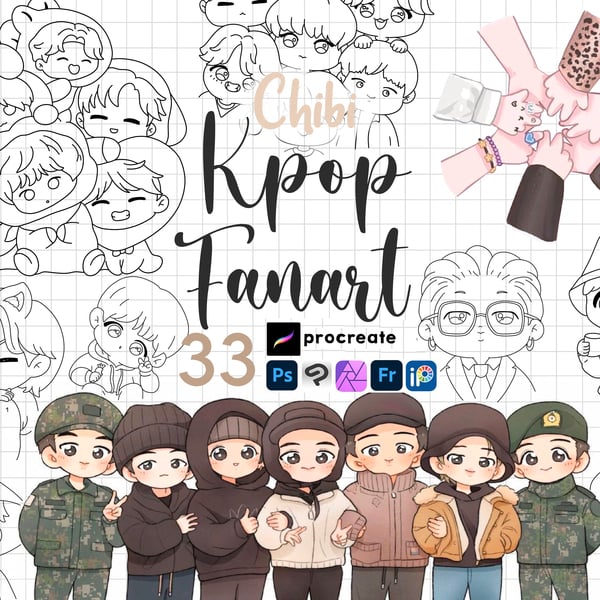 Procreate Kpop Chibi Pose Stamp K|pop Fanart ABR Chibi Guides by ArtPrintBabe