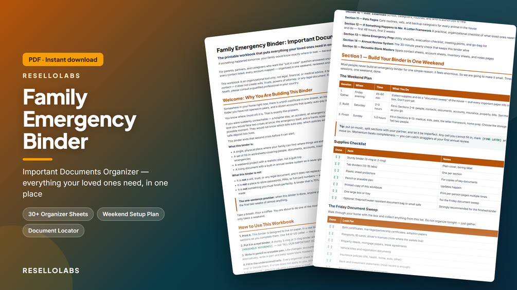Family Emergency Binder: Important Documents Organizer cover