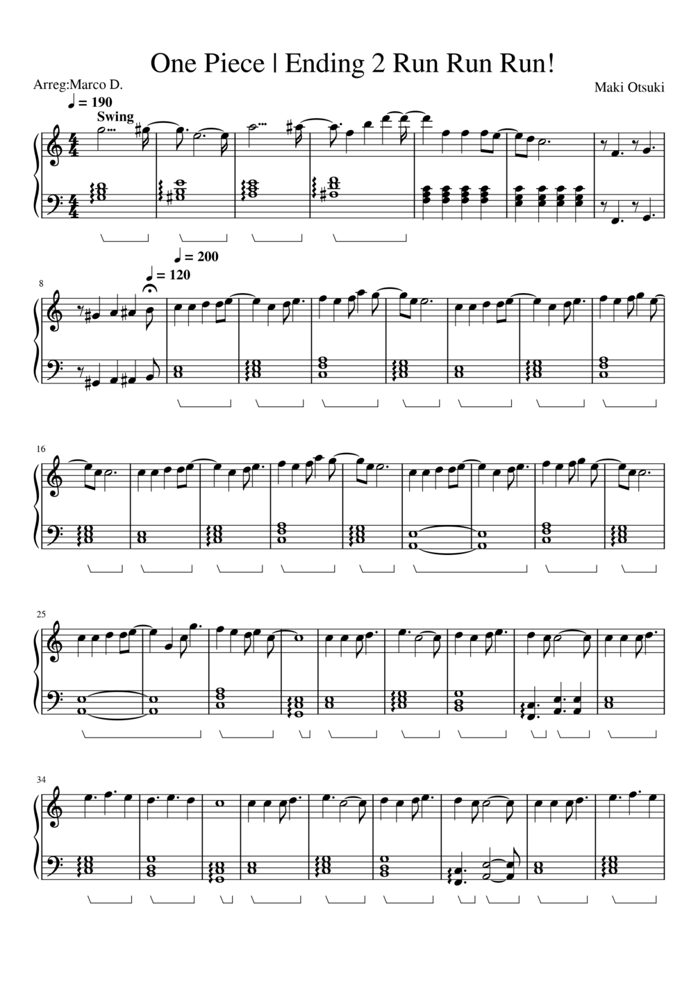 One Piece Ending 2 Run Run Run! SHEET + MIDI