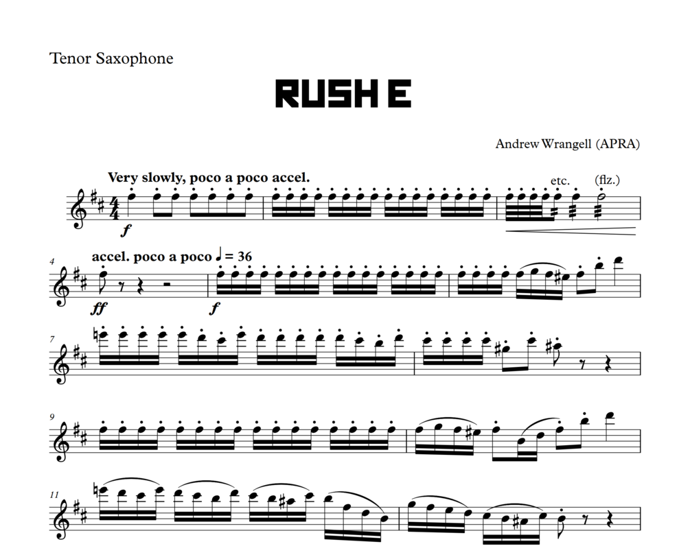 Rush E - Tenor Sax Sheet Music