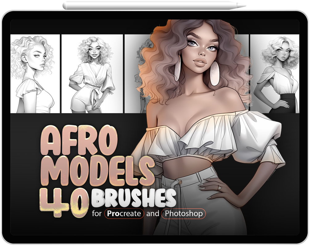 40 Afro Models Brushes Collection for Procreate and Photoshop by ProCreativeBreeze