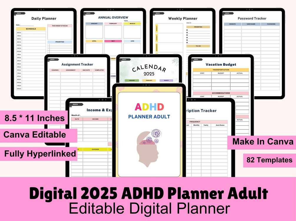 ADHD Digital Planner 2025 ADHD Planner Daily Planner Medication