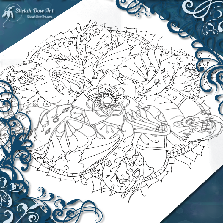 Dragons Mandala - Freebie from Mandala Muses - Three Dragons Coloring Page
