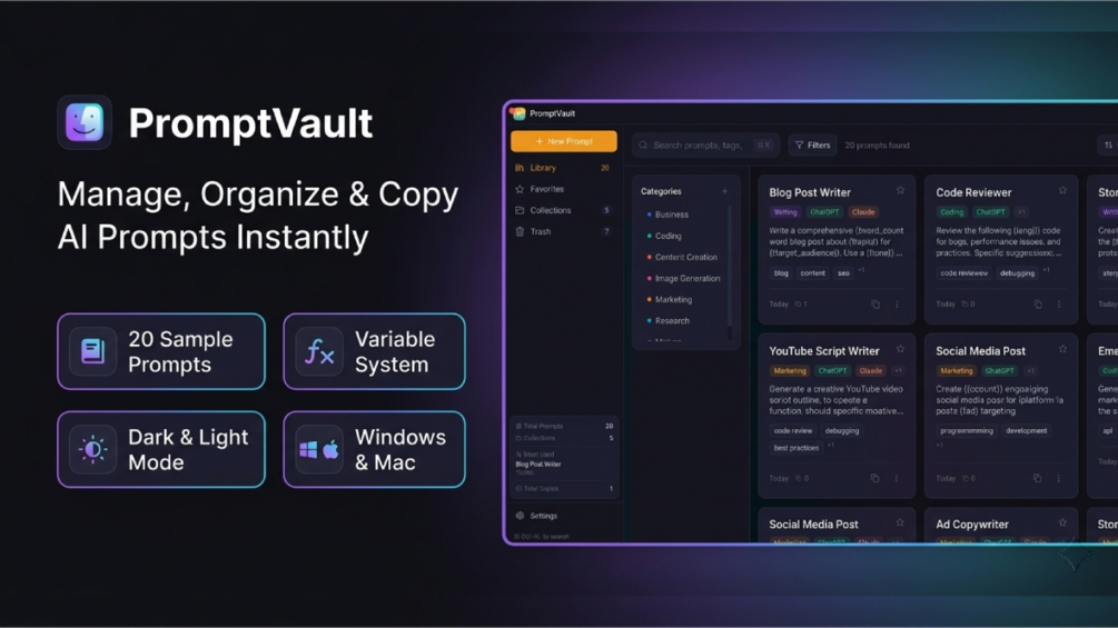 PromptVault - AI Prompt Manager for Windows and Mac