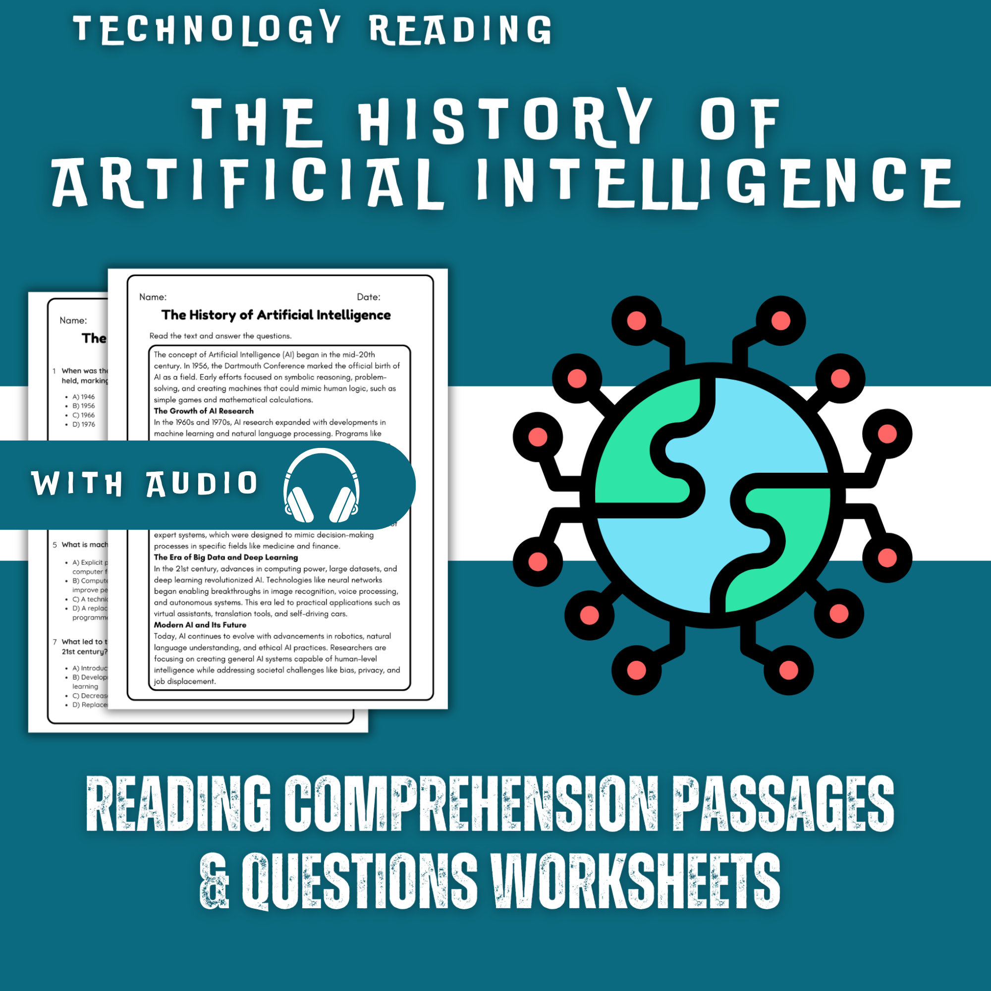 100 Technology Reading Comprehension Passages Worksheet Bundle with Audio