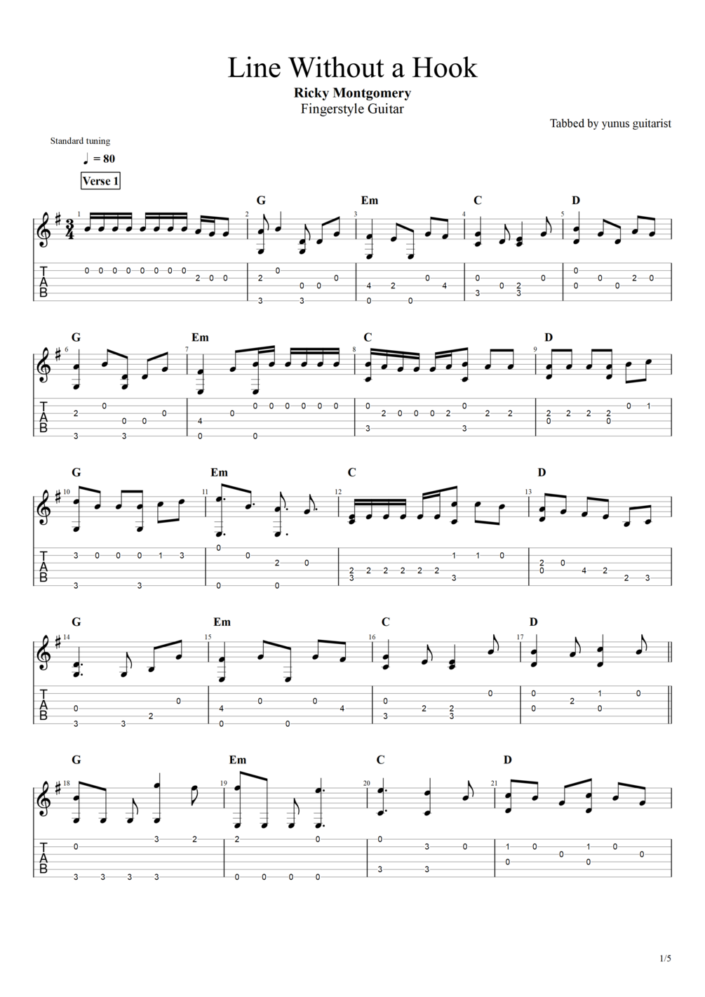 TAB. Line Without a Hook Ricky Montgomery