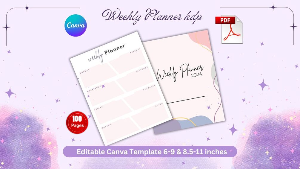 Editable canva weekly planner for kdp
