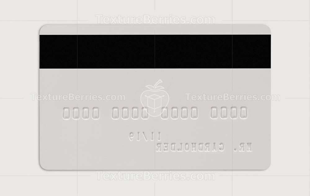 Backside of blank white credit card with embossing, isolated