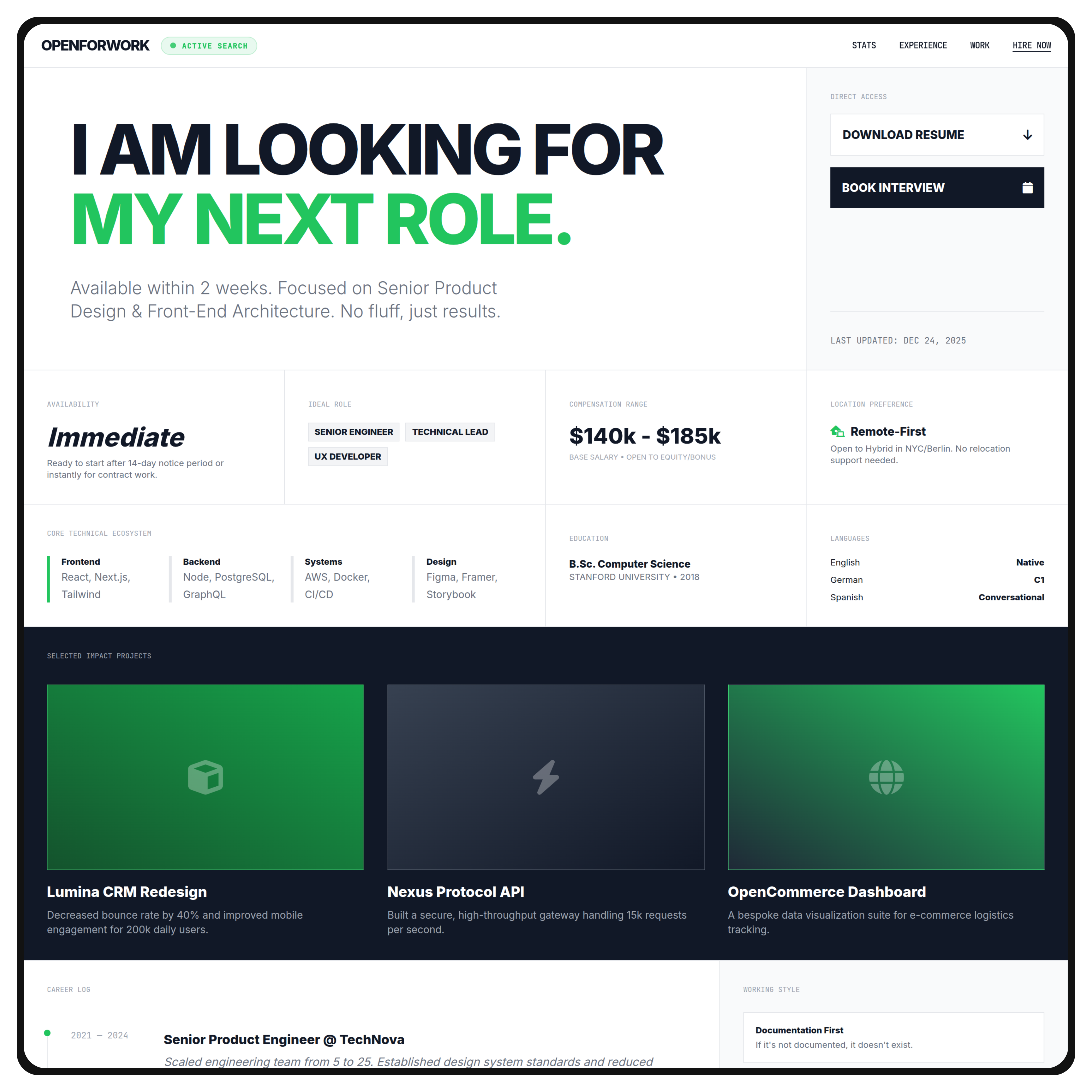 OpenForWork Hero Availability Section