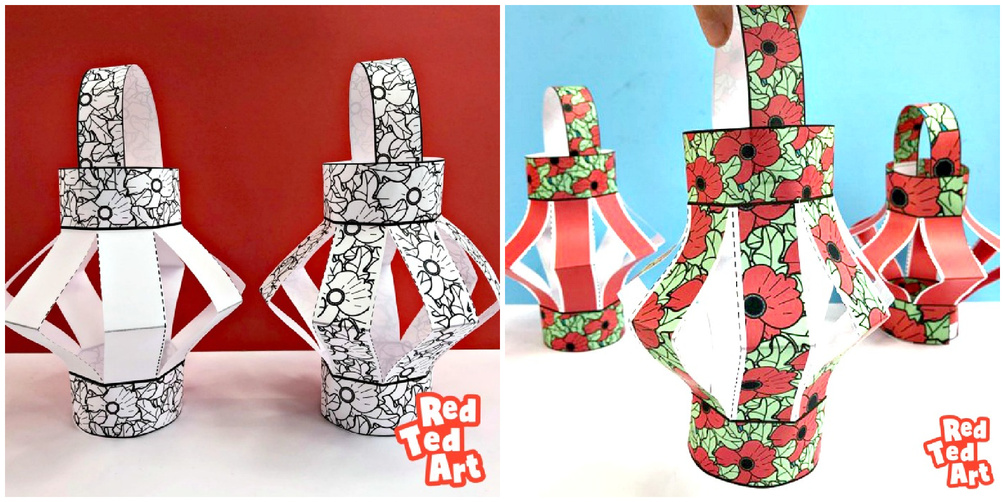 Poppy Lanterns (3 Full Color, 3 Coloring Pages + Instructions)