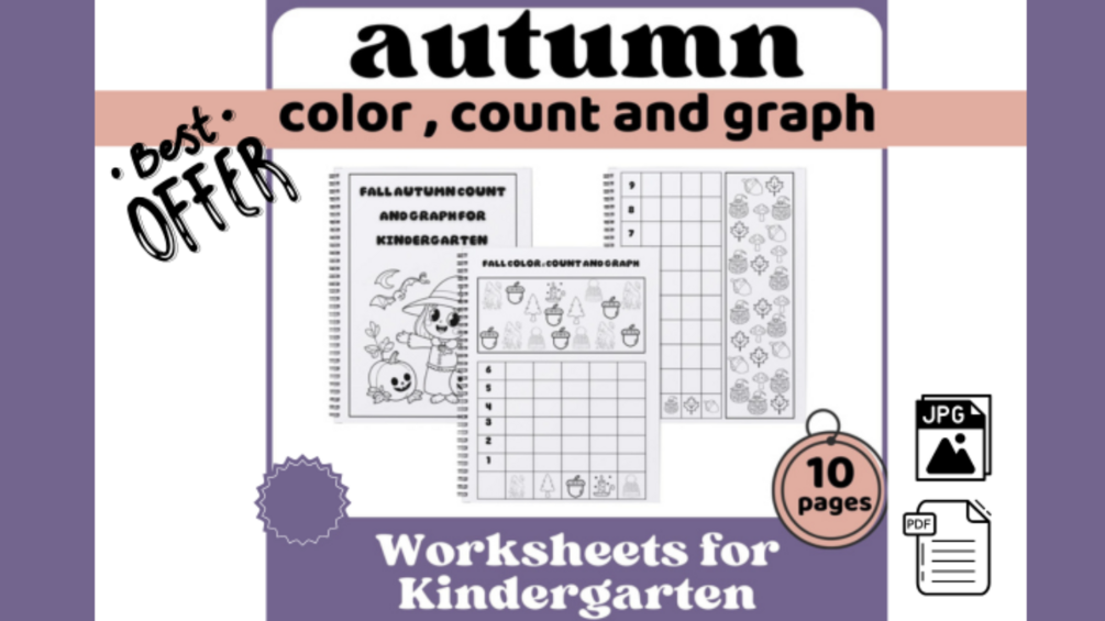 fall autumn color , count and graph Worksheets for Kindergarten