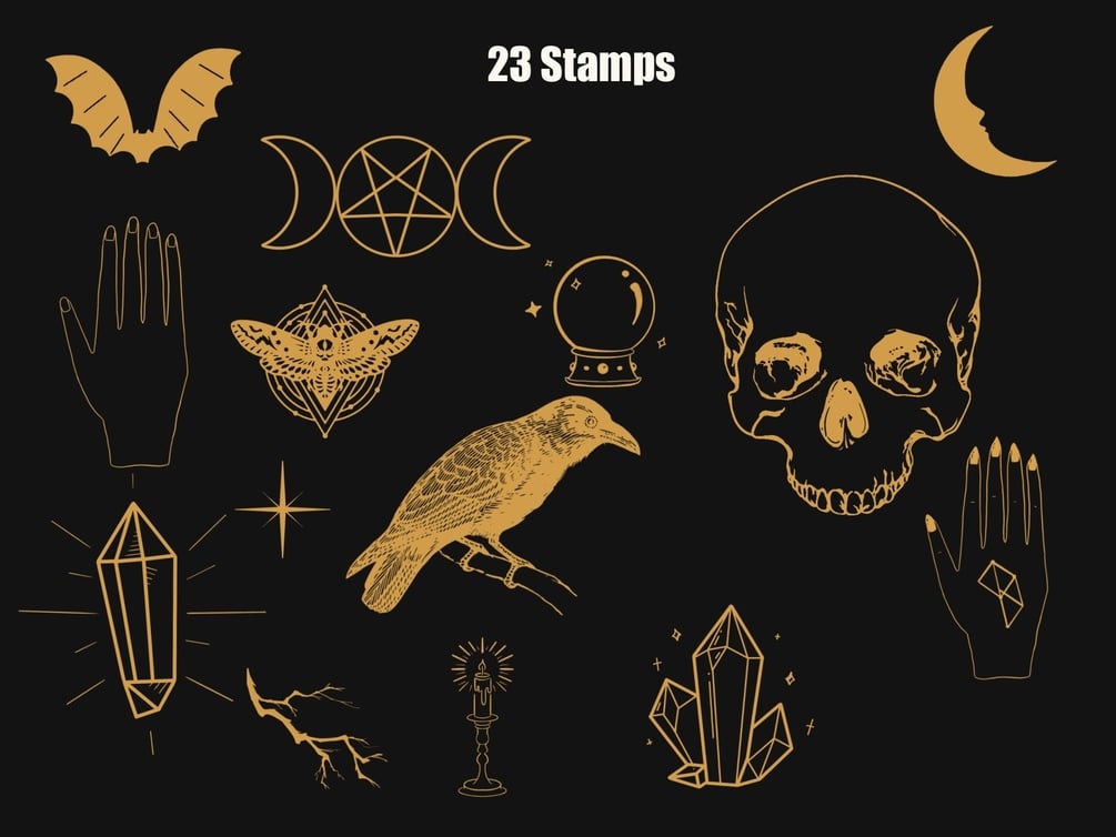 Procreate 141 Tarot Stamps Witch Mystic Brush Tattoo Witchcraft Magic  Celestial Dark Heart Star Geometric Art Digital Moon Fortune Easy 