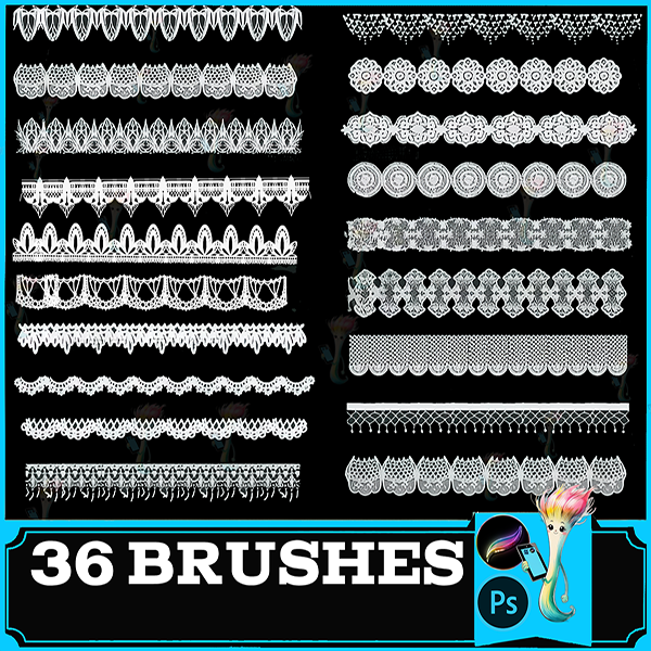 Lace & Trim Photoshop Brushes & Procreate Stamps | Digital Overlay, Borders, Edging, Decorative Patterns for Crafts, Fashion, Art by best procreate brushes