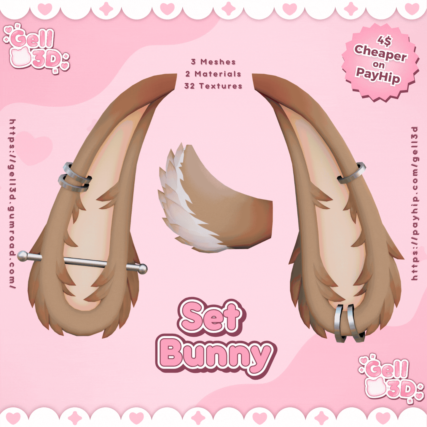 Set ♡ Ears & Tail (#1) Bunny Fluffy - VRChat Asset