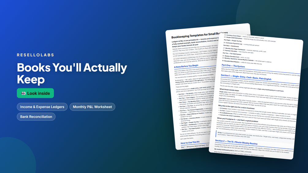 Look inside Bookkeeping Templates for Small Business: Ledgers & P&L — real pages