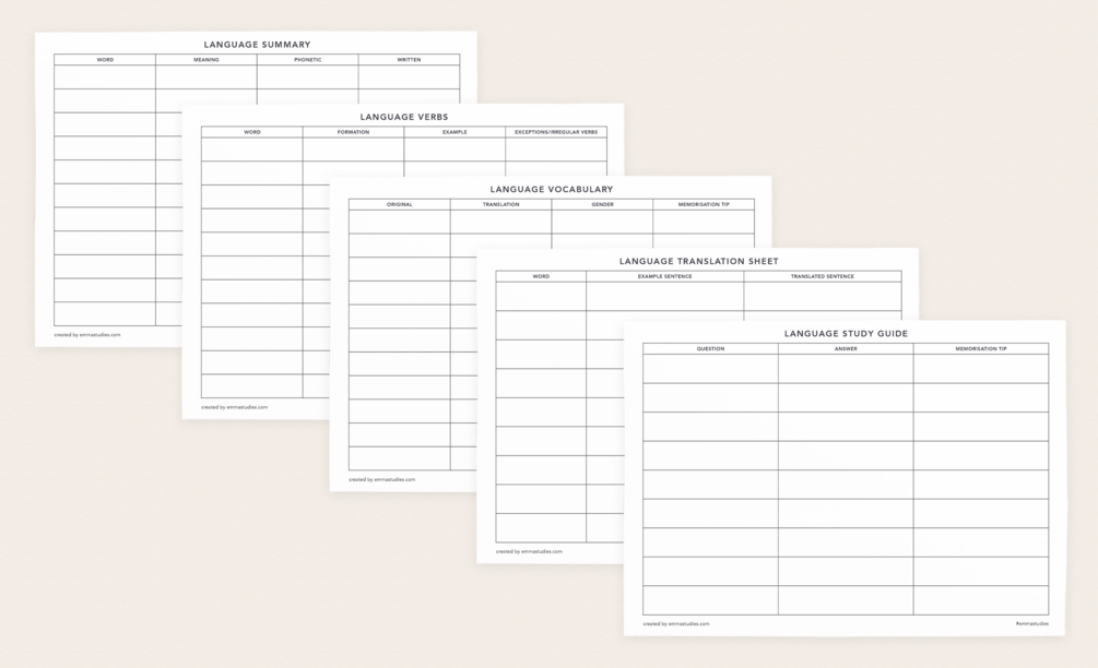 Free Language Learning Printables