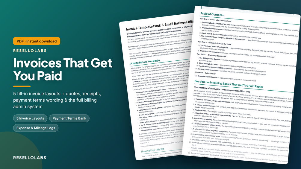 Invoice Template Pack & Small Business Billing Kit (PDF)