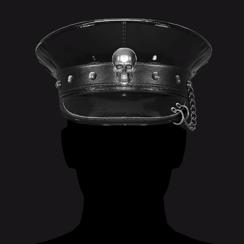 Black Latex Military Hat with Chain Detail - Avatar Accessory | WOLVES STUDIO
