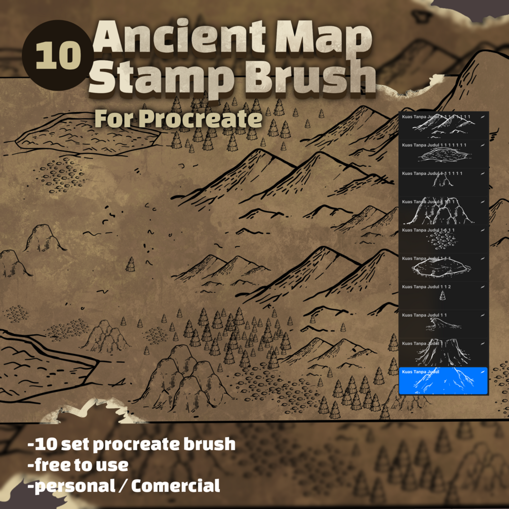 10 Ancient Map Stamp and brushes ( For procreate) by Andreas Fernando