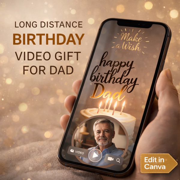 Long Distance Dad Birthday Video Gift Template | Editable Canva Template