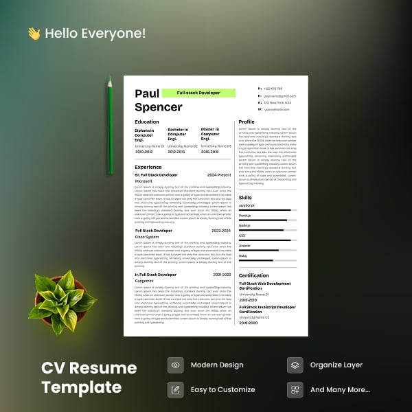 Resume / CV Template - Paul Spencer (Free Download)