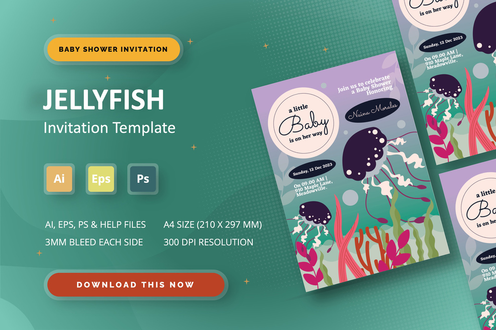 Jellyfish Printable Baby Shower Invitation