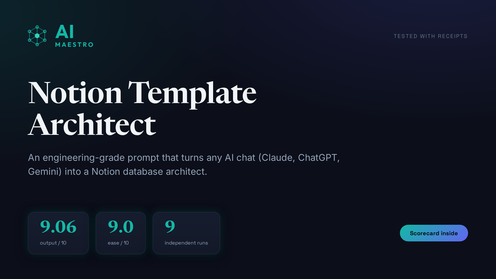 Notion Template Architect: scored 9.06 out of 10 for output and 9.0 for ease across 9 independent test runs