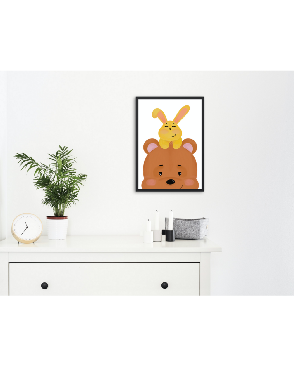 Cute Friends Bear & Rabbit Printable Canvas Art for Children's Room