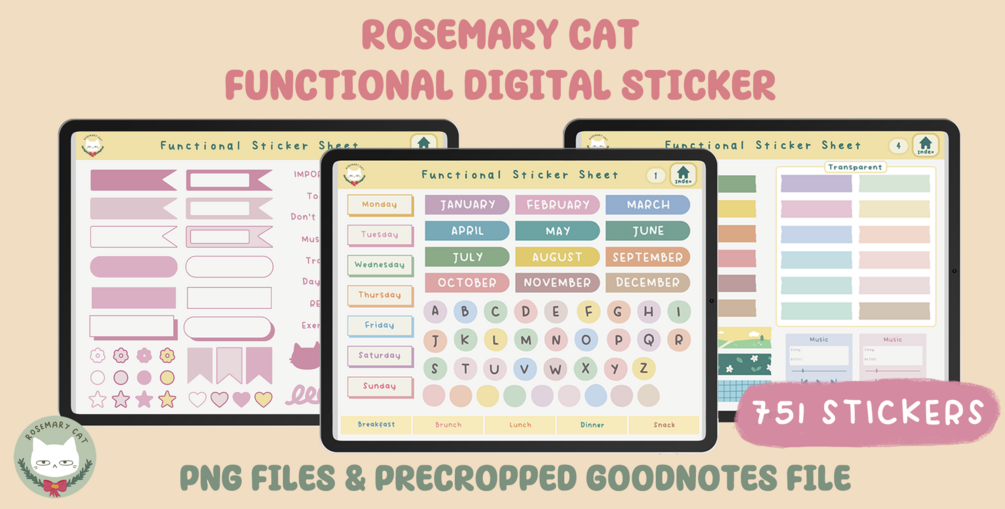 Rosemary Cat Functional Digital Stickers