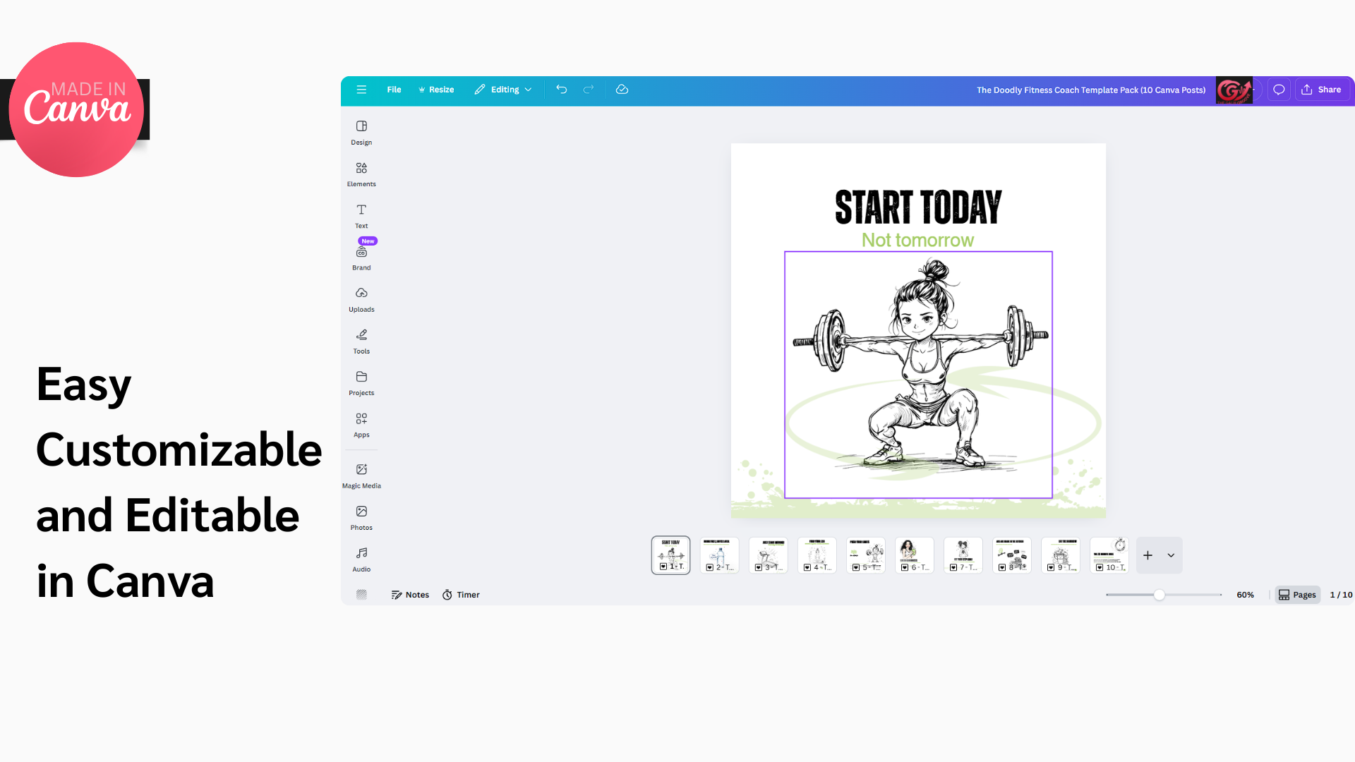 DoodlyFit Social Canva Template Customizable