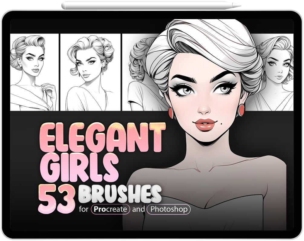 53 Elegant Classic Girls Brushes Collection for Procreate and Photoshop by ProCreativeBreeze