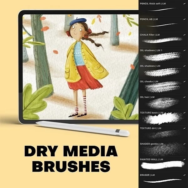 DRY MEDIA BRUSHES by Lu.maluje | Digital Art Brush Pack | for Procreate for Digital Illustration by Lumaluje