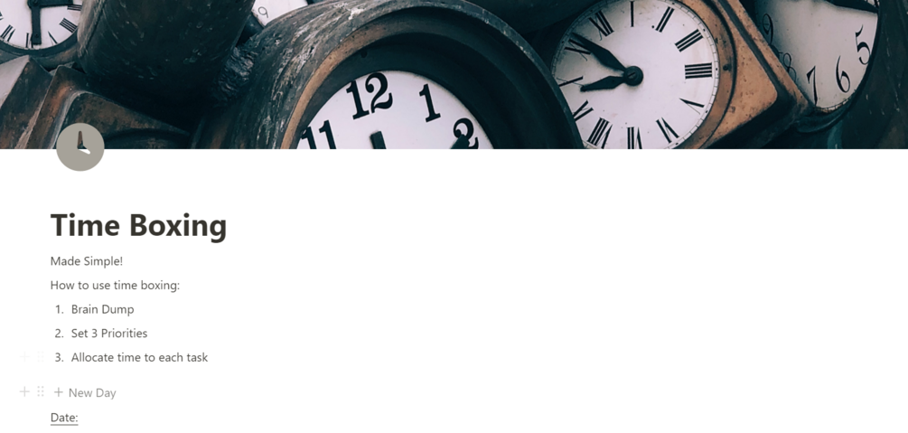Time Boxing Template