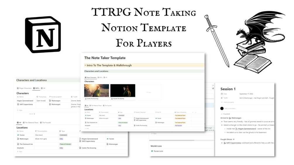 Dungeons and Dragons Note Taking Notion Template For Players