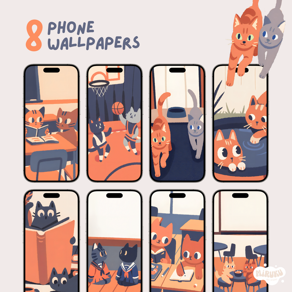 8-adorable-fun-school-cat-wallpaper-set