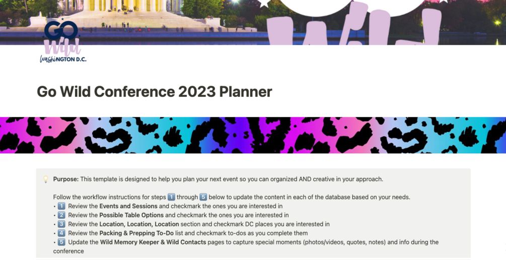 Go Wild Conference Planner Template