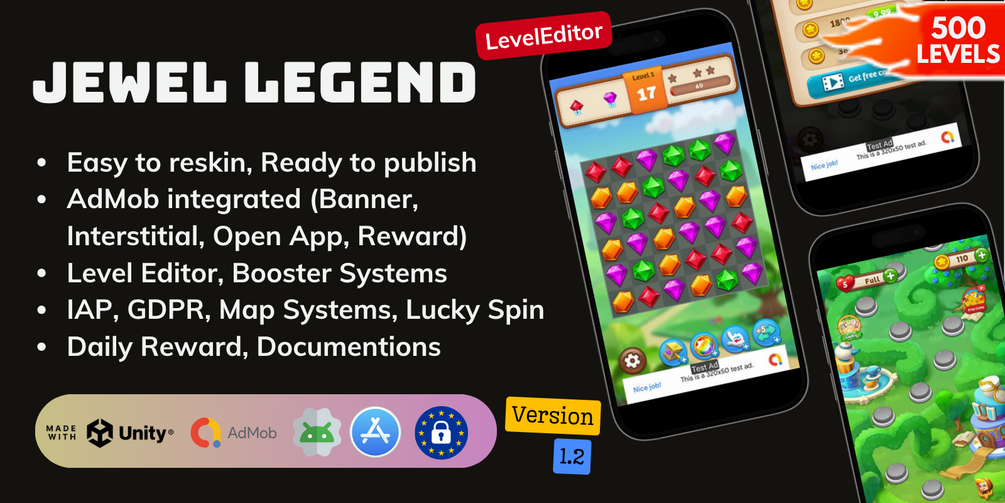 Jewels Legend – Unity Complete Project 500 levels media 1