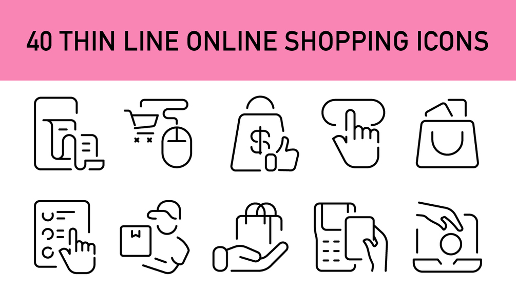 E-Commerce & Online Shopping Line Icons – 40 Minimalist Vector Icons