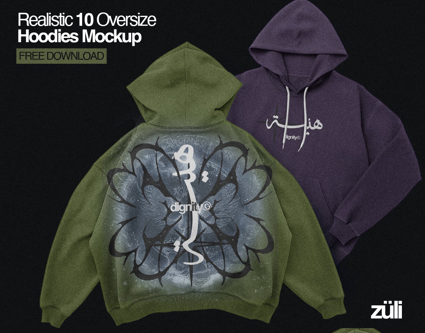 Free Realistic 10 Mockups Oversize Hoodies