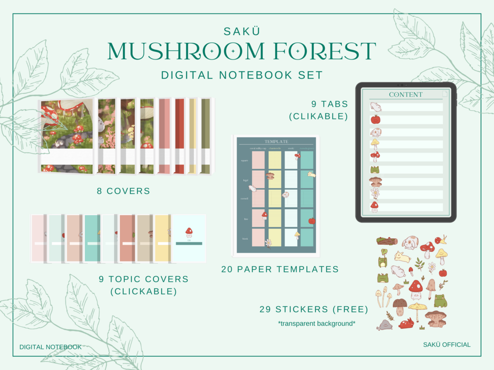 Mushroom Forest | digital notebook set (hyperlink) | free digital ...