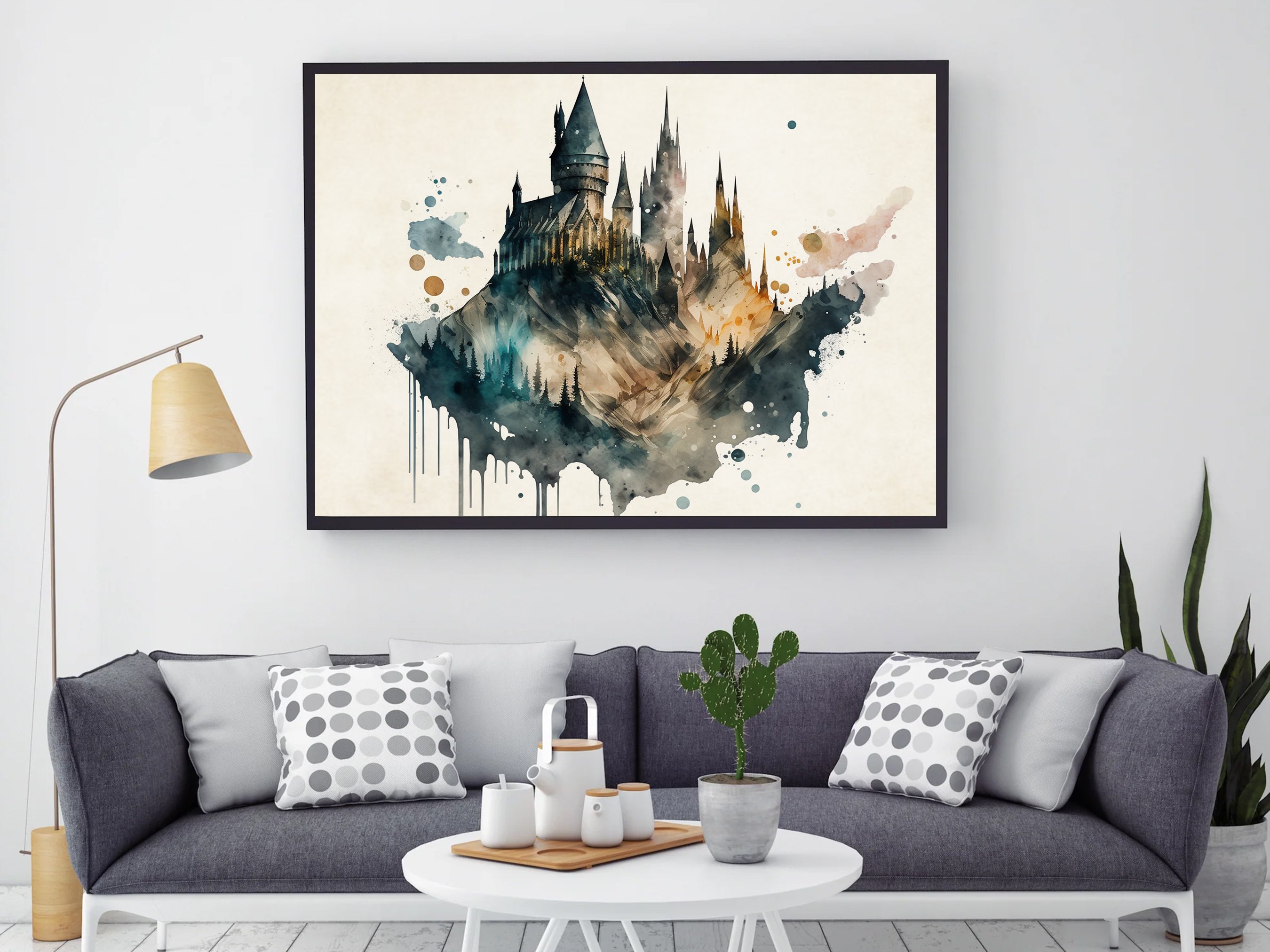 Harry Potter Hogwarts Castle Abstract Watercolor Landscape Painting ...